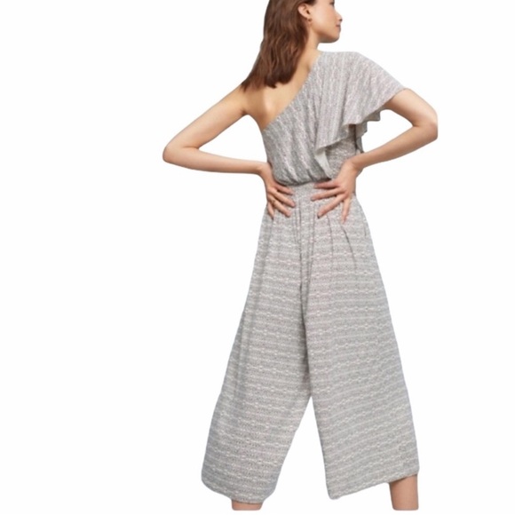 MAEVE one shoulder ruffle wide leg cropped jumpsuit comfort leisure pants Small - Picture 3 of 8